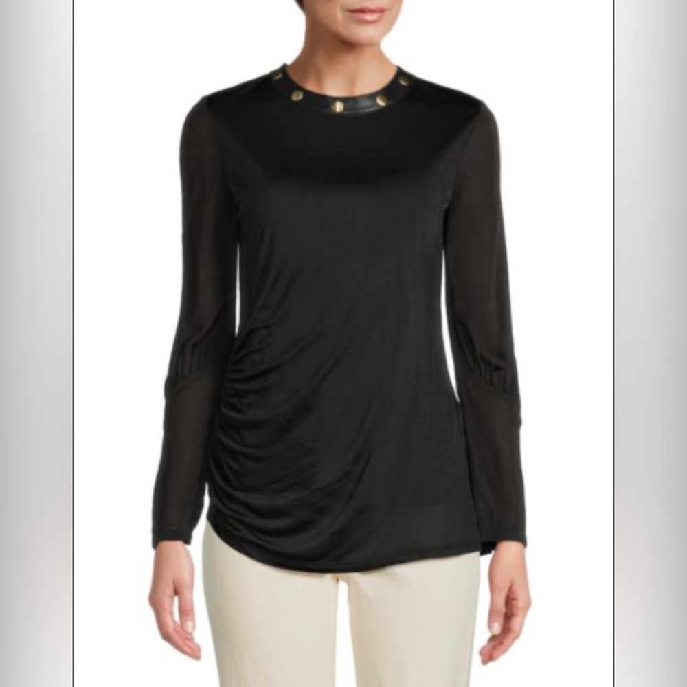 St. John Collection Ruched Long Sleeve Jersey Top in Black